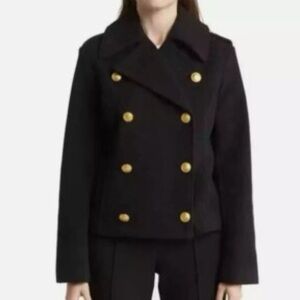 Rebecca Minkoff Black Pea Coat with Gold Buttons